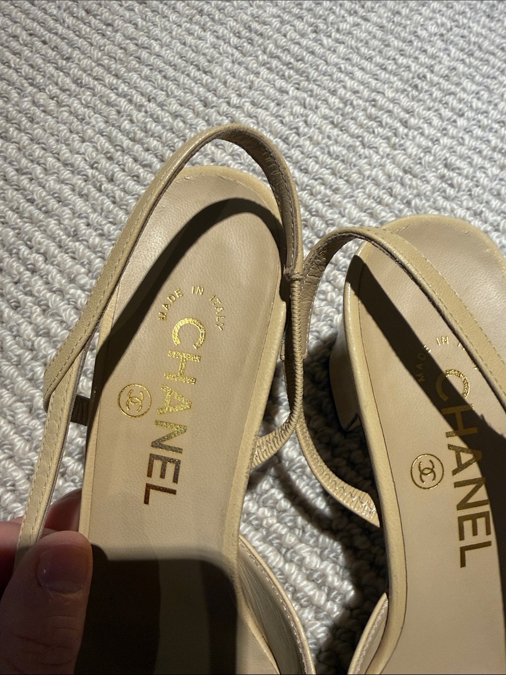 CHANEL Beige Leather Slingback Pumps with Black Cap Toe - Picture 2 of 5